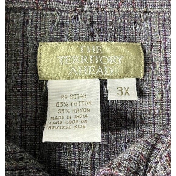 TERRITORY AHEAD Shirt Womens 3X Jacquard Button Down Cotton Long Sleeve Purple - Picture 13 of 14